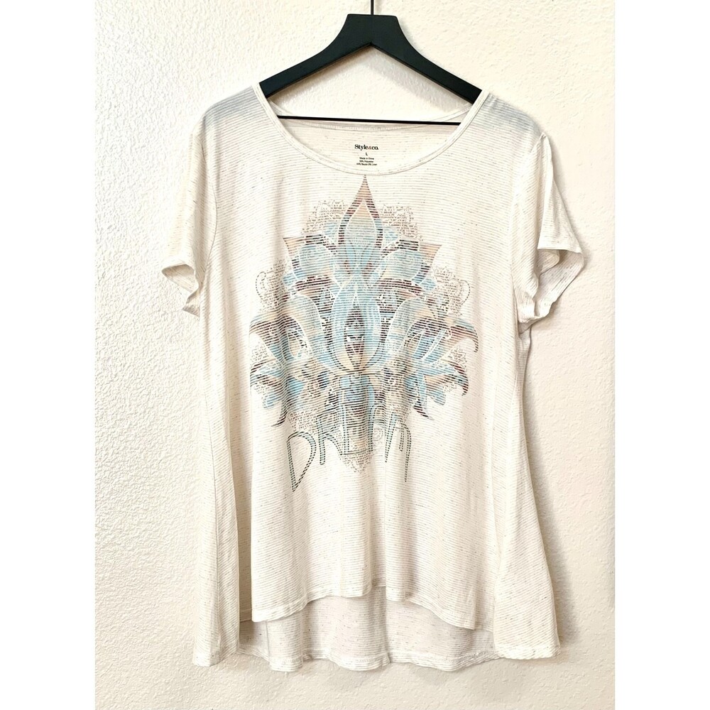 Style & Co Dream Scoop Neck Tunic Shirt in Cream Size Large